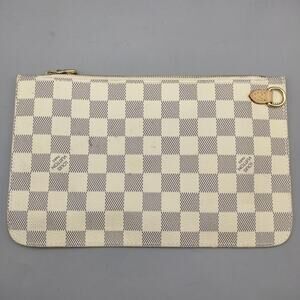 Louis Vuitton Damier Azur Neverfull MM GM Wristlet Pouch Cream Gray